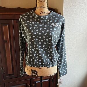NWT Girls Hurley gray long sleeve shirt with pink & purple floral print size XL